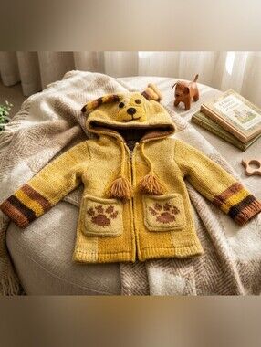 Kyber Knit Puppy Ear Full Zip Kids Lined Sweater Yellow Orange Size SMALL